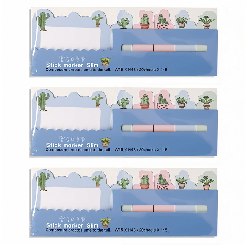 کاغذ یادداشت فانتزی استیک نوت طرح کاکتوس بسته 3 عددی